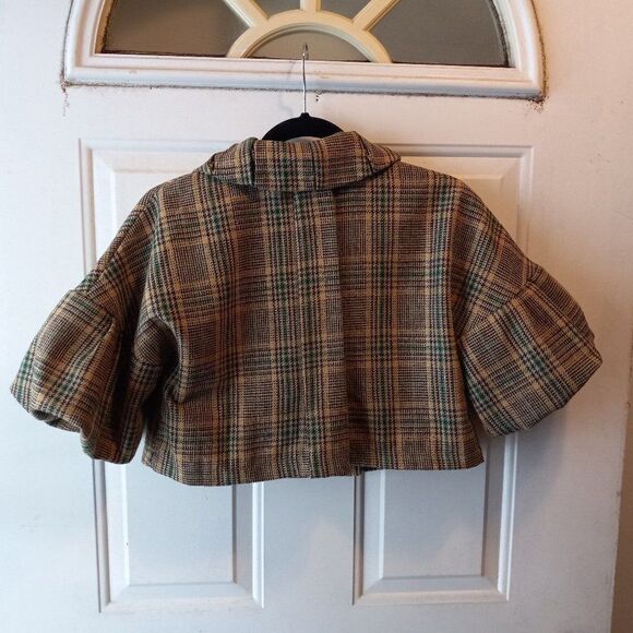 Vintage S line Pleated Peter Pan, Double Breasted Women's Cropped Jacket - Picture 3 of 7